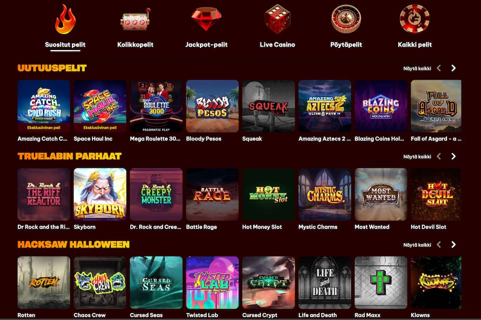 Flamez-kasinopelit Flamez Casinon pelitarjonta