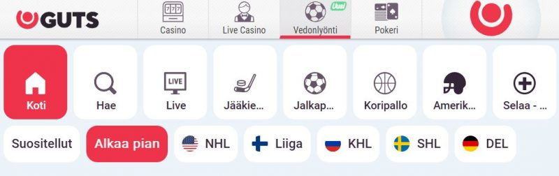 Guts vedonlyönti valikoima