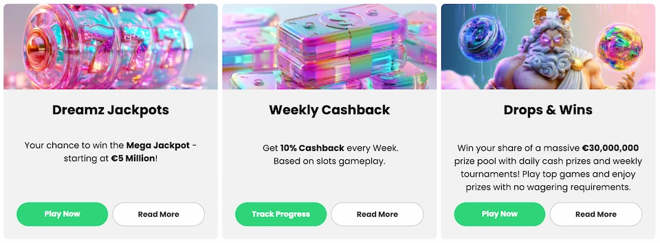 Dreamz Casino tarjoaa kampanjoita cashbackistä turnauksiin