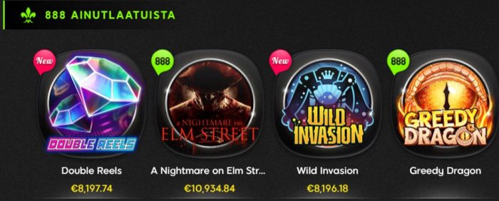 888 casino pelit yksinoikeudella