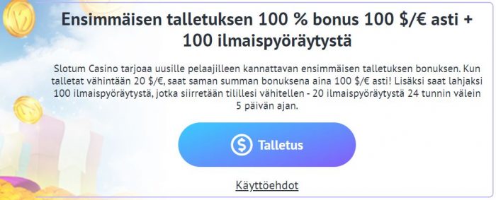 Slotum casino ensimmäisen talletuksen bonus