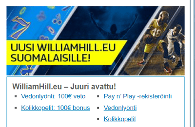 Willian Hill pay n play maksut