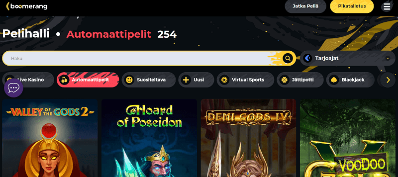 Boomerang Casino pelivalikoima