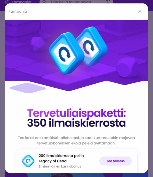 Winnerz Casinon tervetulopaketti sisältää ilmaiskierroksia