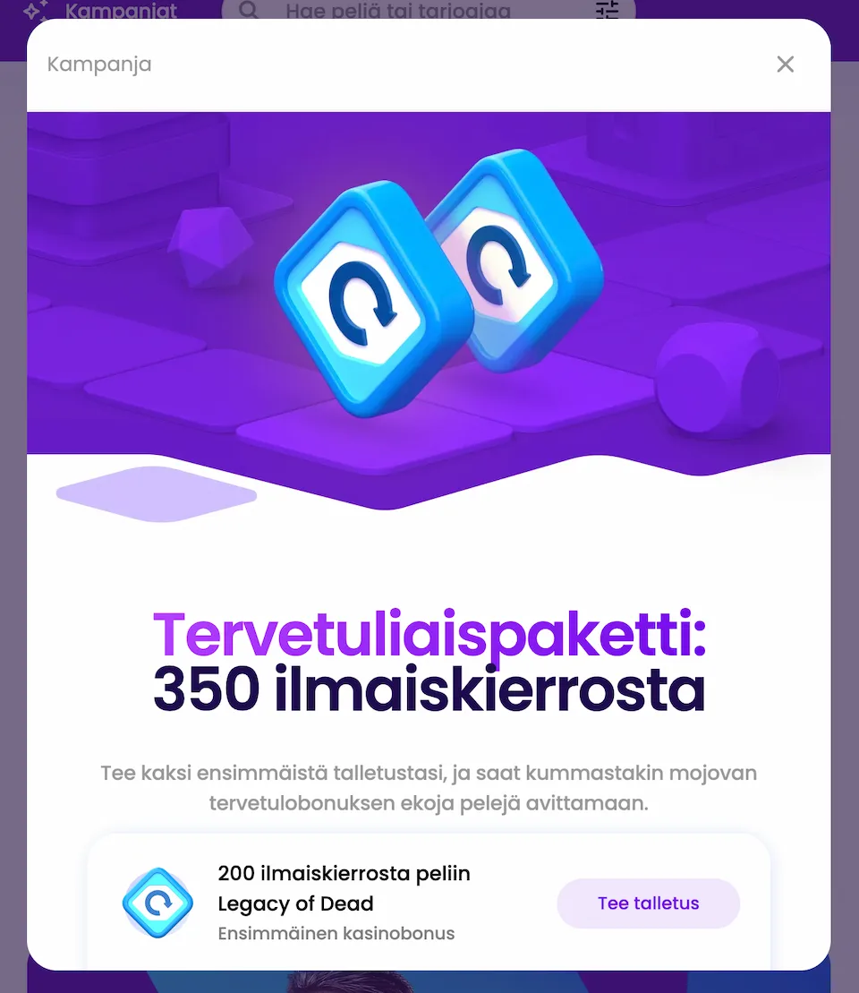 Winnerz Casinon tervetulopaketti sisältää ilmaiskierroksia