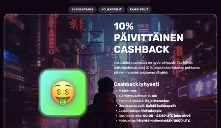 Instaslots 10% cashback päivittäin