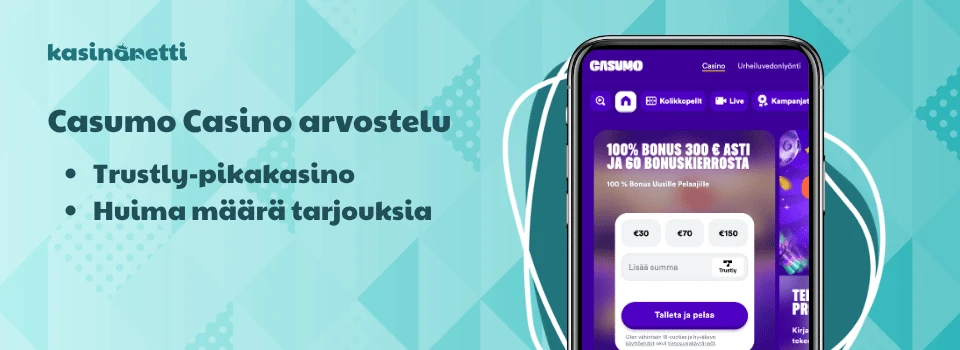 Casumo Casino on bonuksia tihkuva Trustly Pay N Play