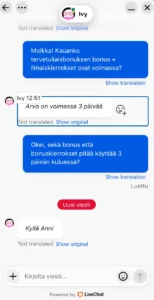 Casumo Casinon asiakastuki livechatissä