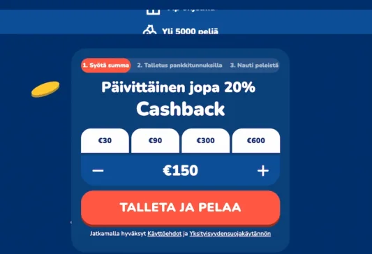 Buusti Kasino talletusikkuna mainostaa päivittäistä käteispalautusta