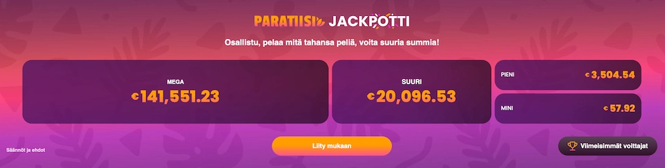 Paratiisi Casinolla jaossa jackpotteja