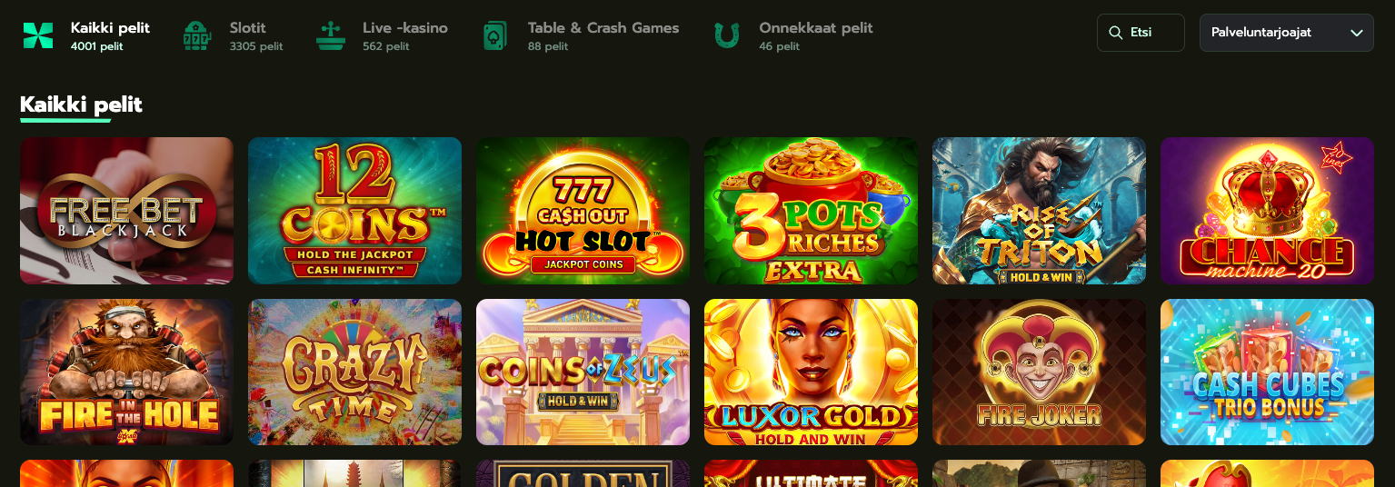 kuvakaappaus betrix casinonpelivalikoiman suosituimmista kolikkopeleistä