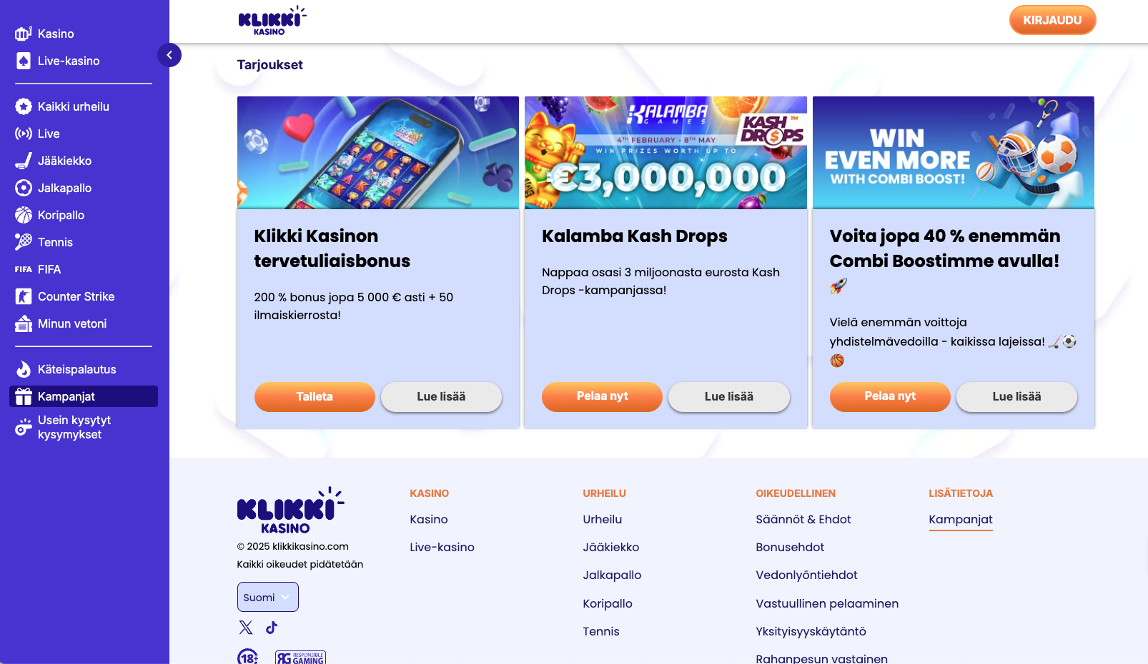 klikkikasino bonukset