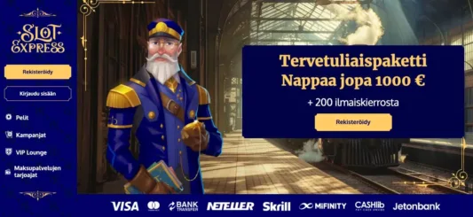 kuvakaappaus slot express kasinon etusivusta ja tervetuliaisbonuksesta