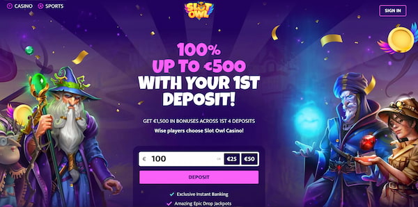SlotOwl Casinon tervetuliaisbonus