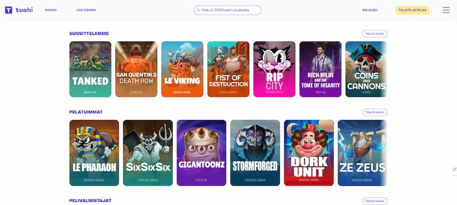 tuohi casino suosituimmat kolikkopelit