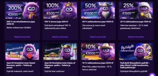 weezybet casino ote kampanja ja tarjousvalikoimasta