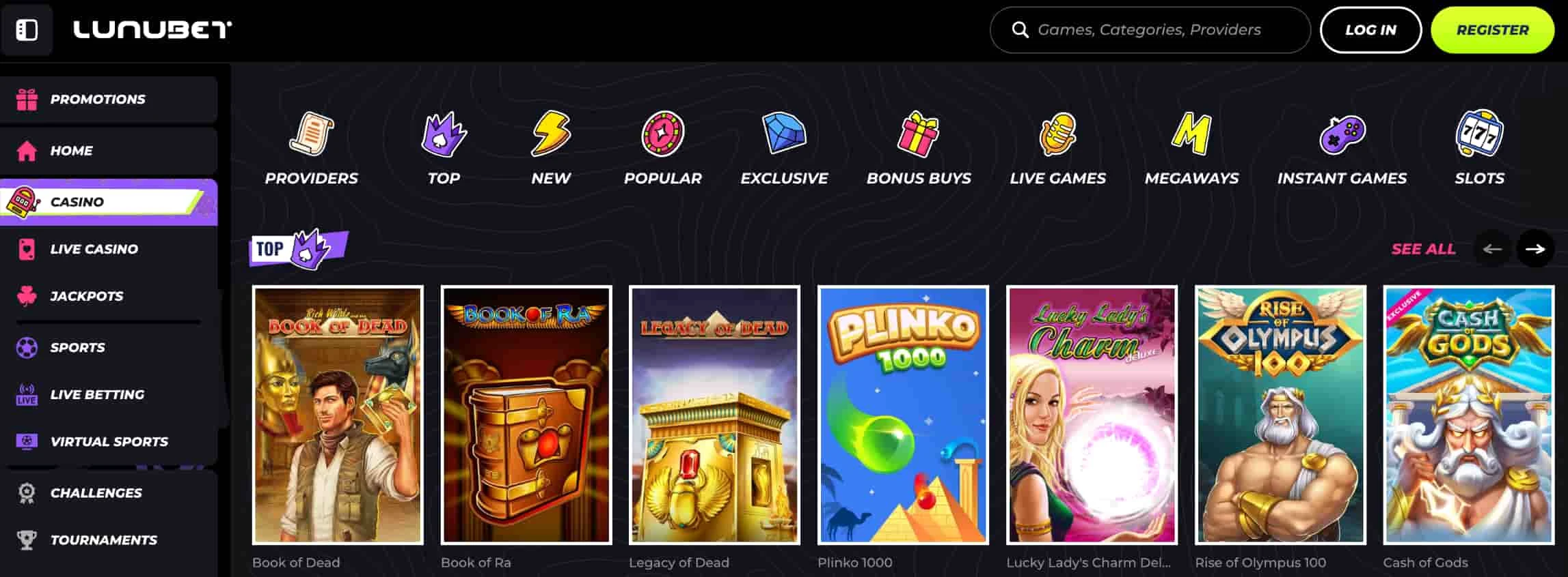 LunuBet Casino kasinopelit
