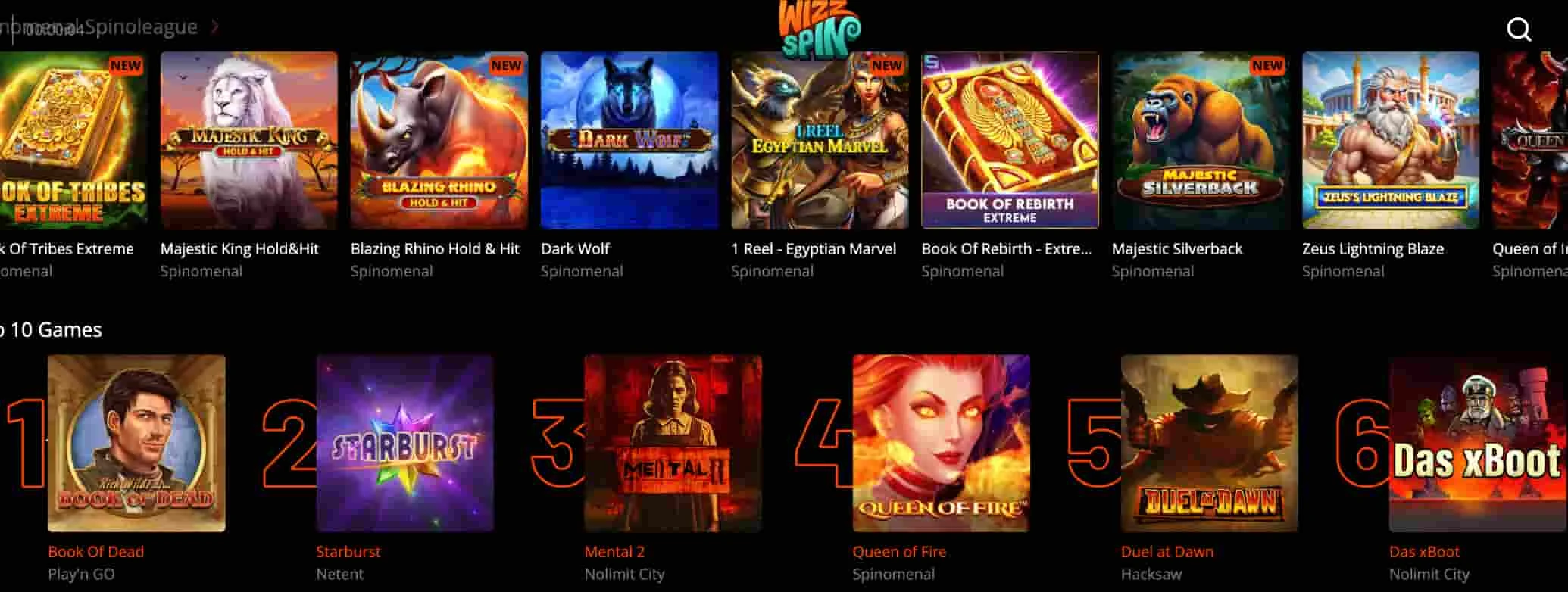 Wizz Spin Casino kolikkopelit