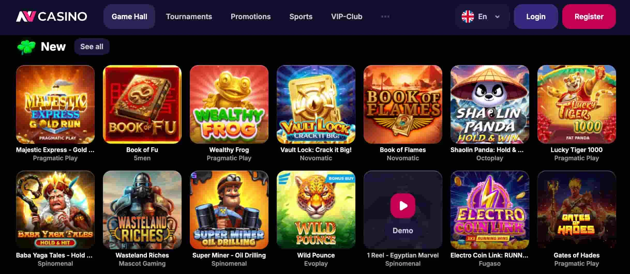 NV Casino pelivalikoima