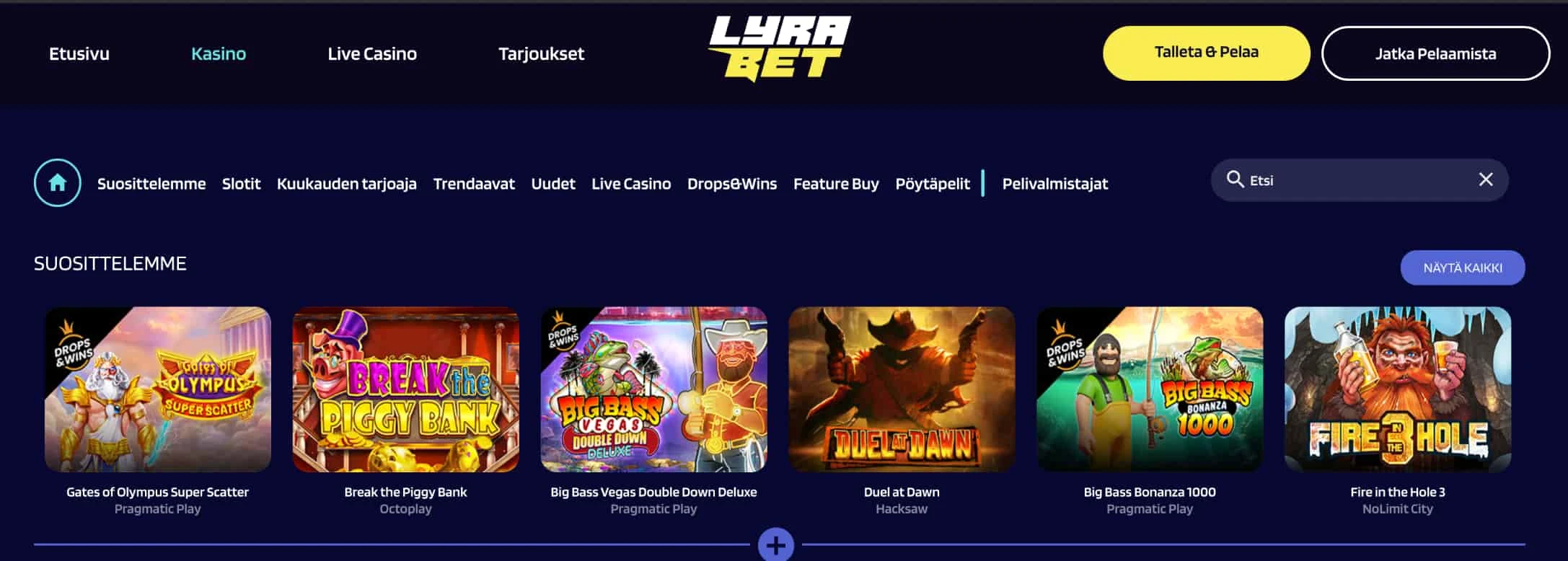 Lyrabet Casino pelivalikoima