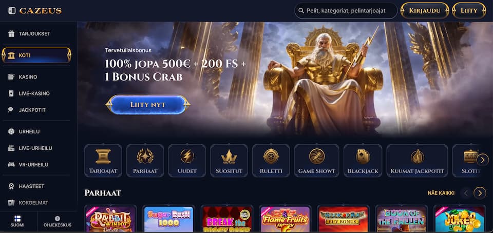 Cazeus Casino – etusivu