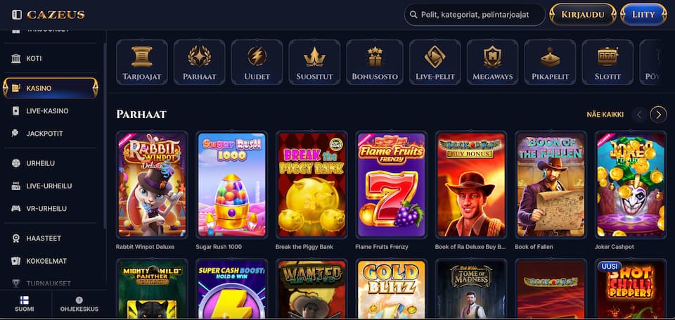 Cazeus Casinon pelitarjonta