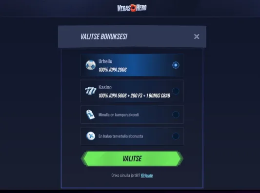 Vegas Hero tervetuliaisbonus