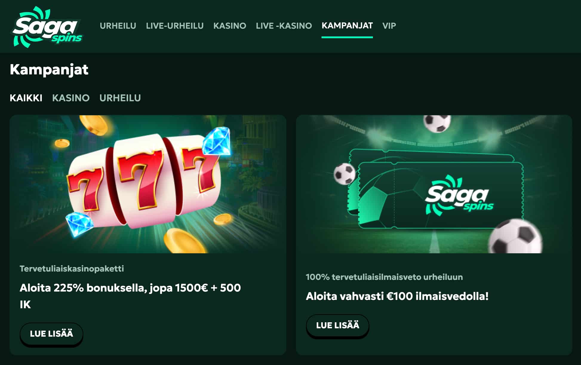 SagaSpins Casino tarjoukset