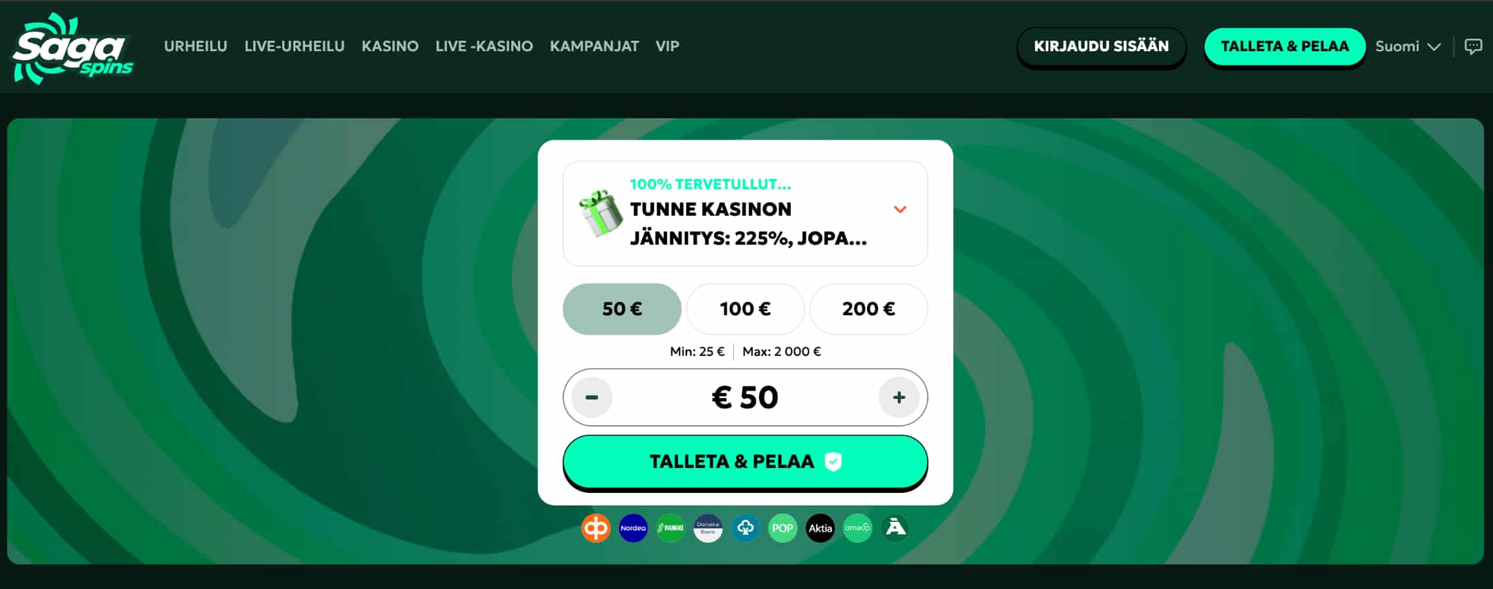 SagaSpins Casino talletus