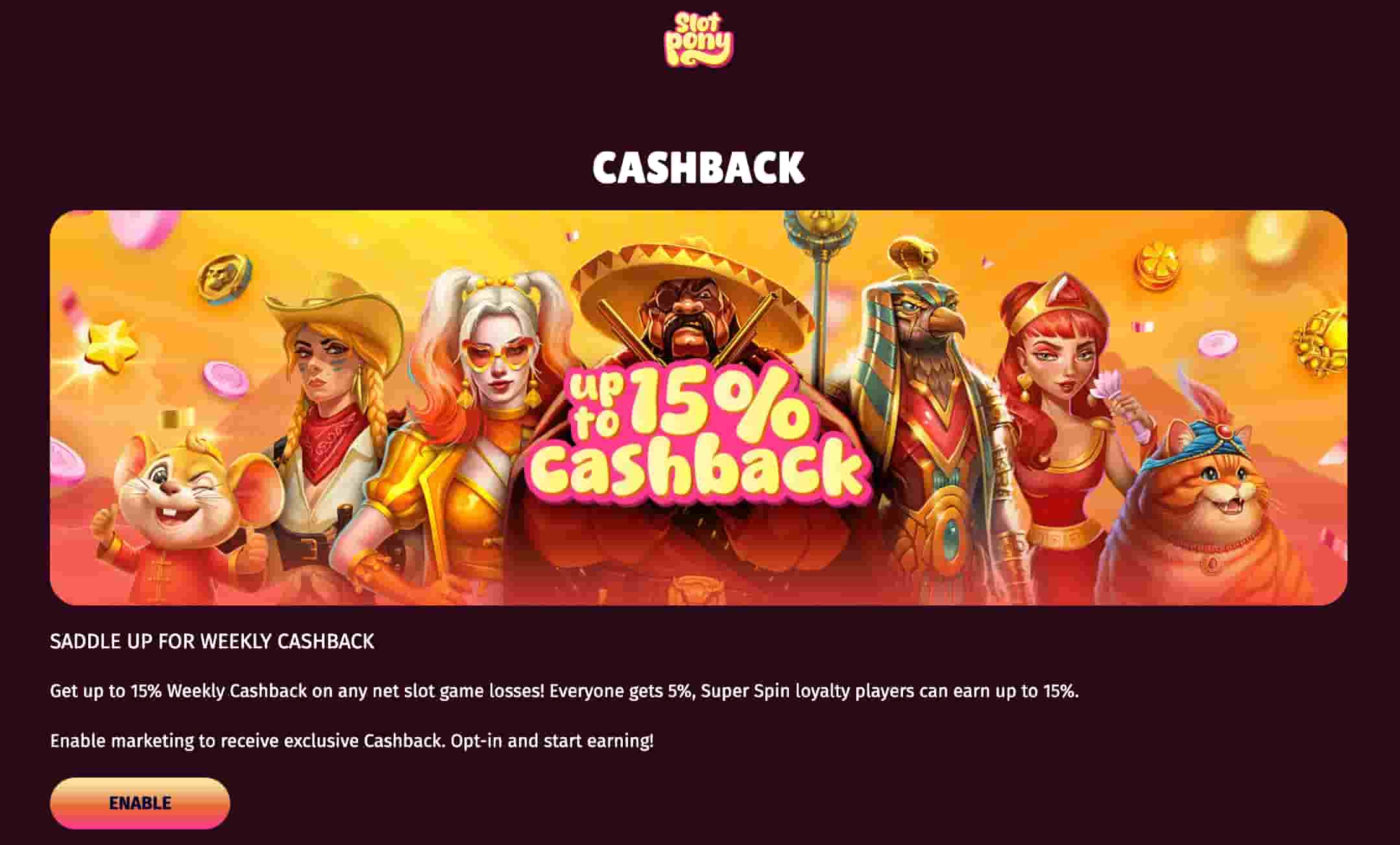 Slot Pony Casino cashback