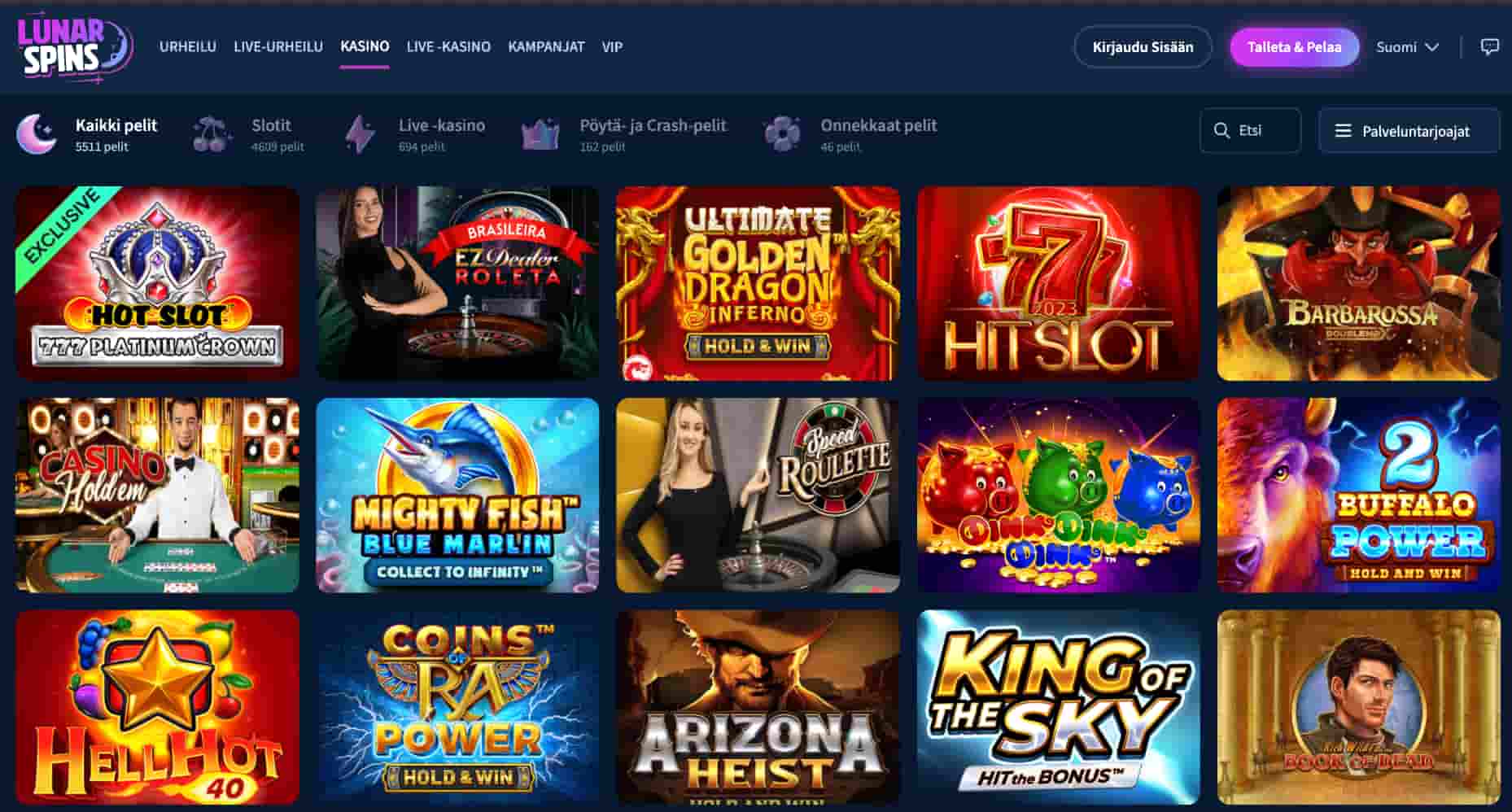 Lunarspiins Casino pelit