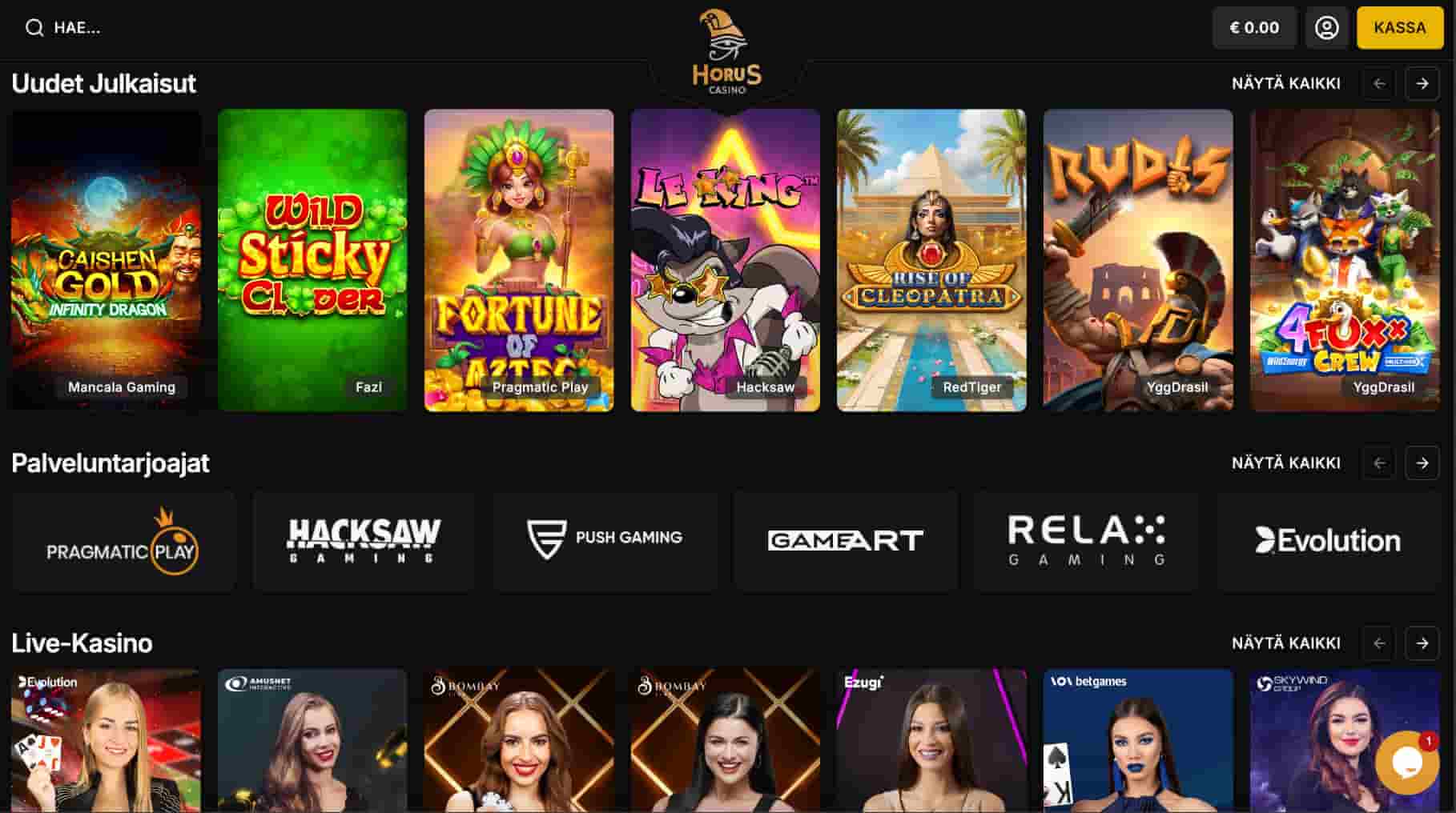 Horus Casino pelikirjasto
