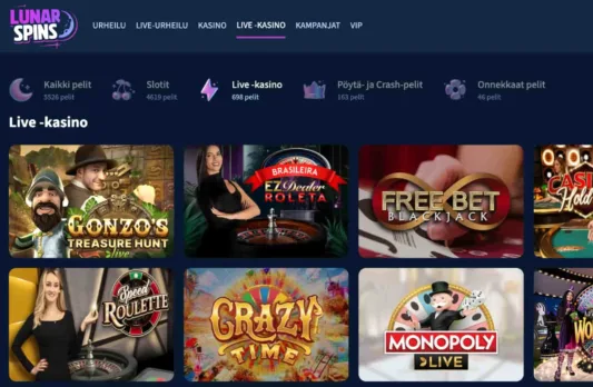 Lunarspins Casino livepelit