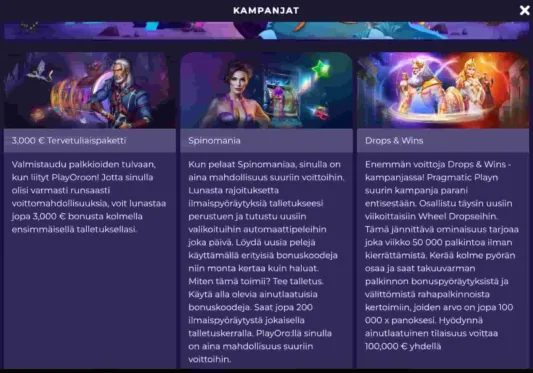 PlayOro Casino tarjoukset