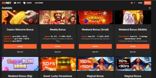 GGBet casinon bonukset