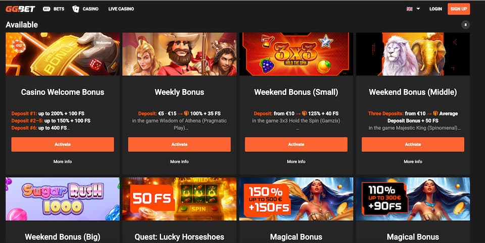 GGBet casinon bonukset