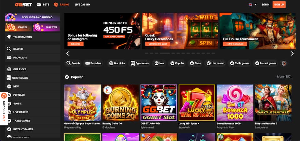 GGBet casino etusivu