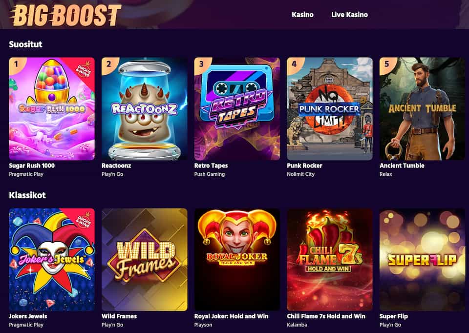 Big Boost Casino suositut kasinopelit