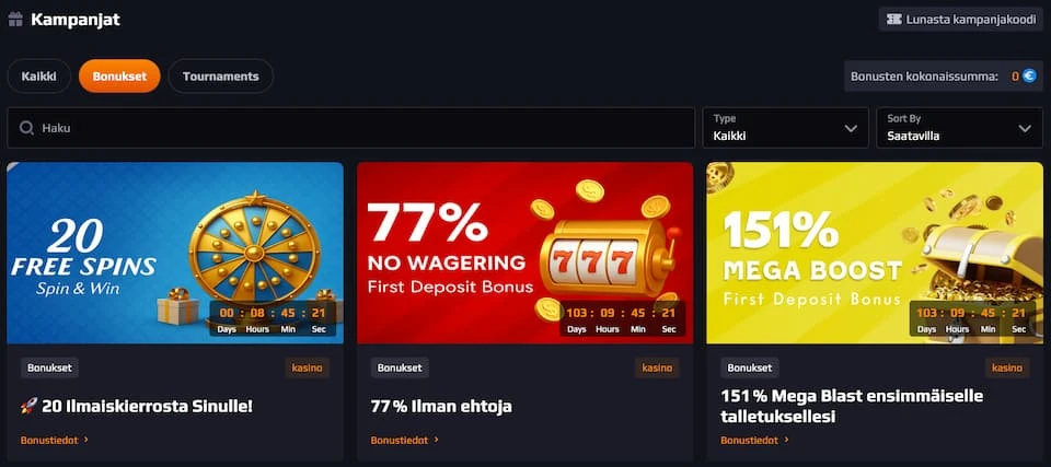 Blaze Spins Casino bonuksia