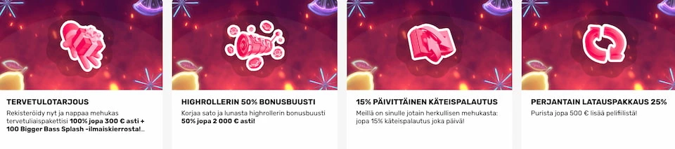 LuckyFruits Casino tarjoaa monipuoliset bonukset, käteispalautus mukaan lukien.