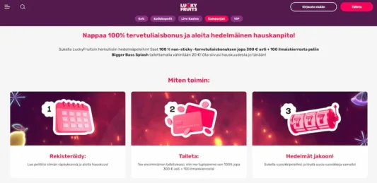 LuckyFruits Casino tarjoaa uusille pelaajille talletusbonuksen ja ilmaiskierroksia