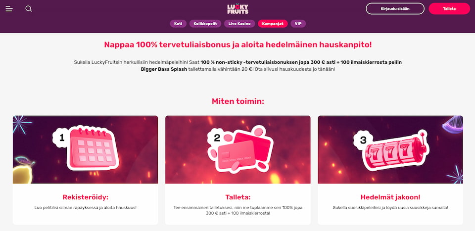 LuckyFruits Casino tarjoaa uusille pelaajille talletusbonuksen ja ilmaiskierroksia
