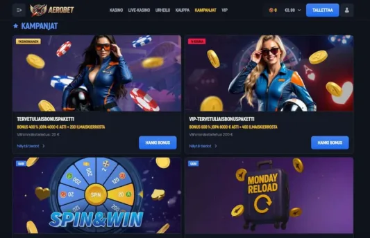 Aerobetin tervetuliaisbonuspaketti ja muita kampanjoita