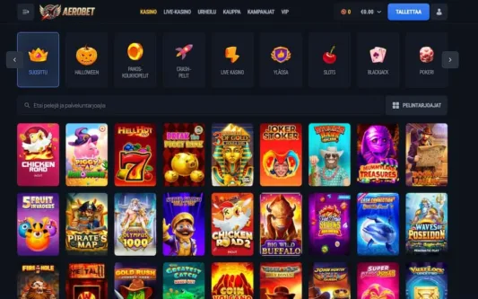 Aerobet Casino tarjoaa paljon pelejä ja kätevän pelihaun