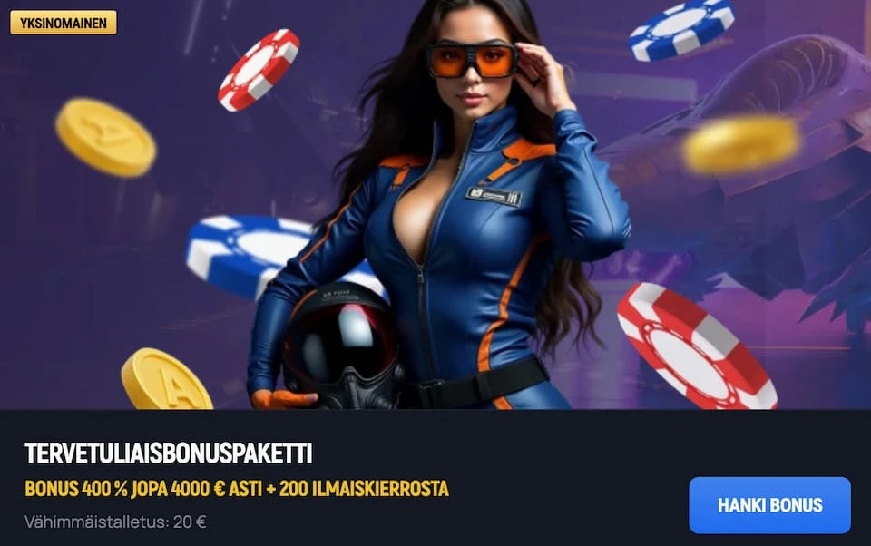 Aerobetin tervetuliaisbonusta mainostava lentäjänainen