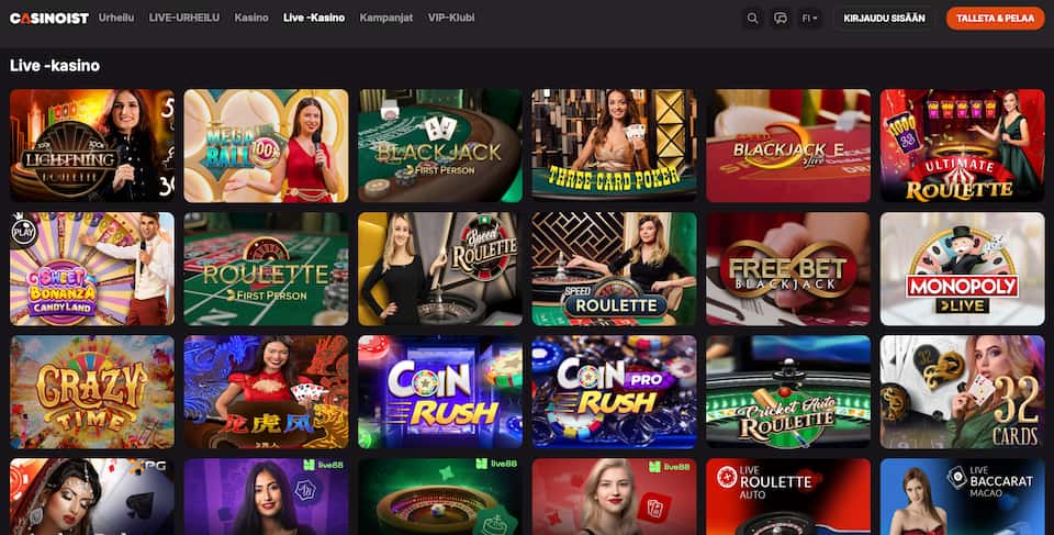 Casinoist livekasino tarjoaa perinteisiä pöytäpelejä ja game show -pelejä