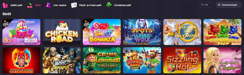 HotLoot Casinon pelihaku ja kolikkopelitarjontaa
