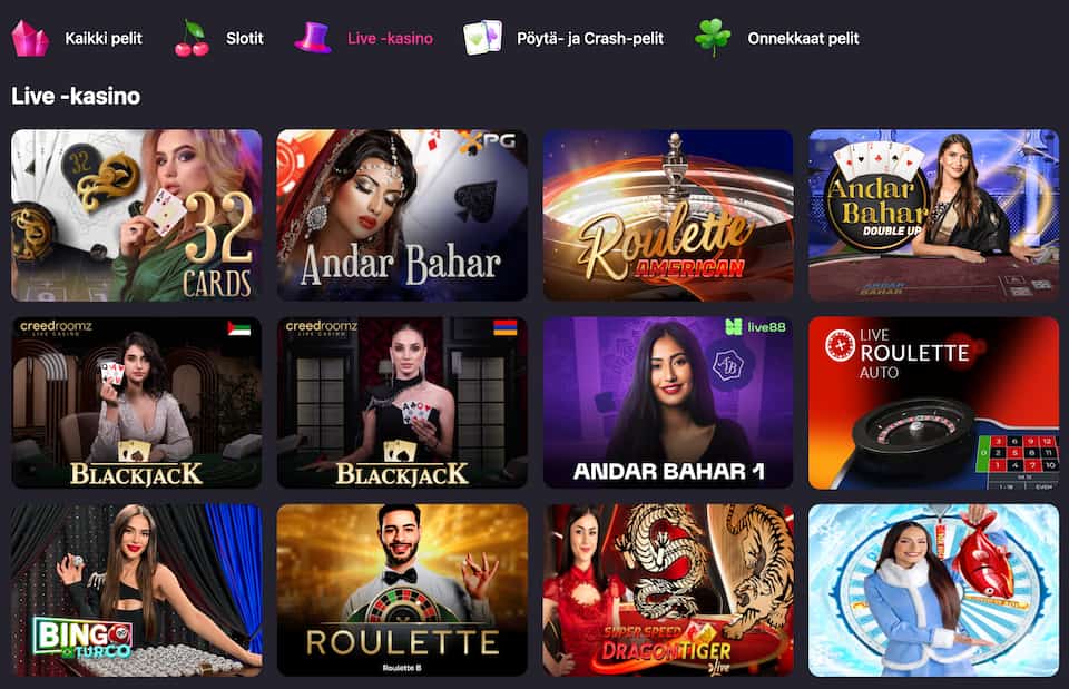 HotLoot live kasinolta löytyvät muun muassa blackjack ja ruletti