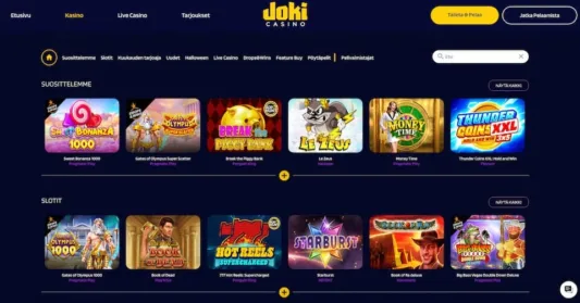 Joki Casinon pelejä voi hakea eri kategorioiden perusteella
