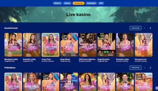 KarhuBet Kasinon livekasino sisältää muun muassa Crazy Timen
